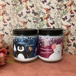 Bath and body works bbw strawberry snowflake and merry cookie single wick candle